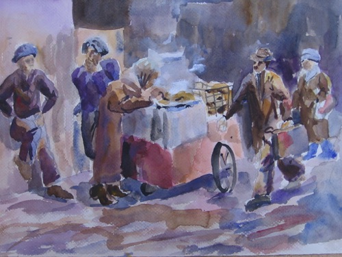 'Prezel Vendor',
NYC USA, Aquarell 1980
38 x 56
